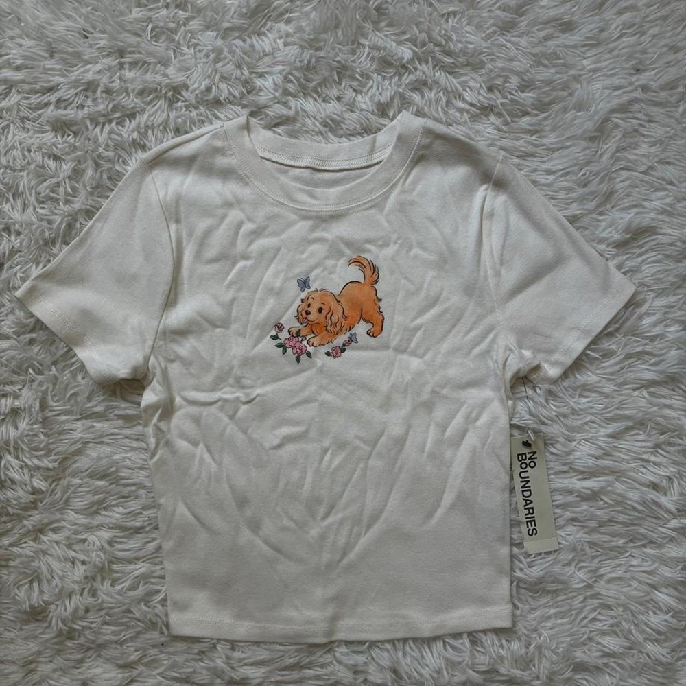 NWT Kidcore white baby tee with orange puppy graphic,  size S (4-6)